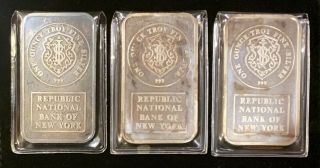 (3) Johnson Matthey Republic National Bank Silver 1 oz.  999 Bar RNB JM (3 Bars) 2