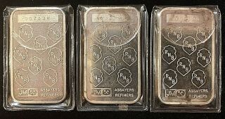 (3) Johnson Matthey Republic National Bank Silver 1 oz.  999 Bar RNB JM (3 Bars) 3