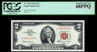 Gem 1963a $2 Two Dollar Red Seal Legal Tender • Pcgs 68 Ppq Fr.  1514