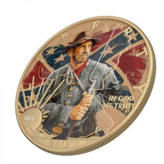 Usa 2019 1$ Faces Of America - Confederate Soldier 1 Oz Silver Coin 14