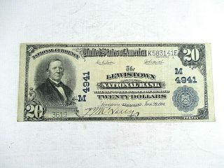 Lewistown National Bank Of Illinois Large Note Series 1902 $20 Dollar Very Fine