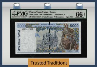 Tt Pk 213be 1996 West African States / Benin 5000 Francs Pmg 66 Epq Gem Unc