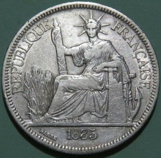 1885 - A French Indo - China Piastre Silver Coin Vf Cond.  First Year Of Issue.