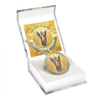 2015 Ukraine 1 Hryvnia Archangel Michael Gods Rays 1 Oz Gilded Silver Coin 4