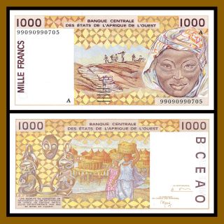 W.  A.  S.  West African States,  Ivory Coast 1000 (1,  000) Francs,  1999 P - 111ai Au/unc