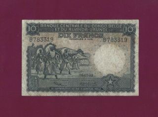 Belgian Congo 10 Francs 1952 P - 14e Vf