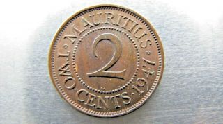 Mauritius 2 Cents 1947 - Sa Toned Unc.  Rare This Grade