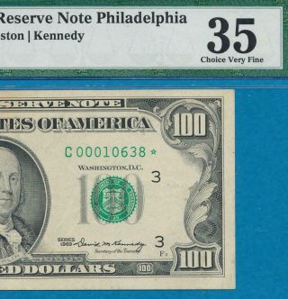 $100.  1969 Star Scarce Philadelphia District Frn Pmg Vf35 128,  000 Printed
