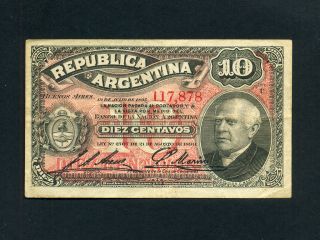 Argentina:p - 228,  10 Centavos,  1895 Domingo Sarmiento Vf