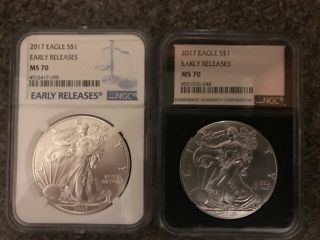 2017 Silver Eagle Ngc Ms70 Early Release - 2 Coins