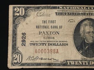 1929 $20 National Bank Note Paxton Illinois Ch.  2926