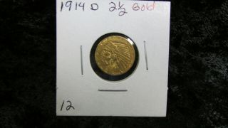 1914 D US $2 - 1/2 $2.  50 Indian Head Quarter Eagle Gold Coin Ungraded No Res 12 5