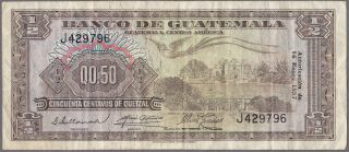 Guatemala 50 Centavos = 0.  50 Quetzales (1957) Pick 29 Waterlow & Sons