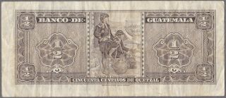 GUATEMALA 50 CENTAVOS = 0.  50 QUETZALES (1957) PICK 29 WATERLOW & SONS 2