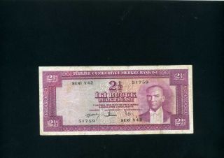 Turkey 2.  5 Lira Lirasi 1957 - P152 - F/vf