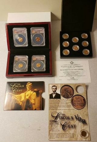 2009 - P Anacs Inaugural Release Ceremony 4 Lincoln Penny Set,  2008 D&p,  & 1909 Vdb