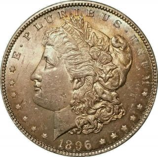 1896 - P Morgan Silver Dollar,  Obverse Rainbow Toning W/ White Reverse,  Lustrous