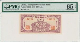 Kiangsi Provincial Bank China 20 Cents=2 Chiao 1949 S/no 1x77x7 Pmg 65epq