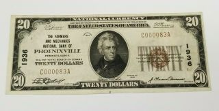 1929 U.  S.  $20 Phoenixville Pennsylvania Federal Bank Note,  1936