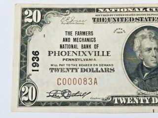 1929 U.  S.  $20 Phoenixville Pennsylvania Federal Bank Note,  1936 2