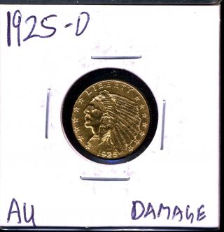 1925 - D G$2.  5 Indian Head Gold Quarter Eagle With Au Detail