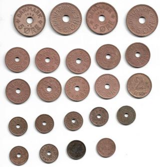 Denmark Copper Coins,  1,  2 And 5 Ore