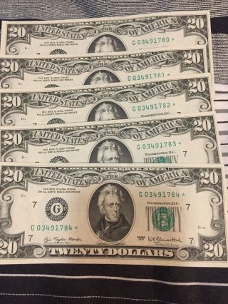 $20 Dollar Bill Star Note 1977 Uncirculated Five Consecutive Serial Number