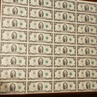 U.  S.  Currency Uncut Sheet 32 X $2 Bill Dollar 2003