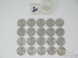 Bu Roll Of 20 1954 - S Franklin Half Dollars.  50c Silver Coins 15572