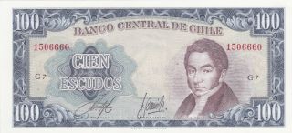 100 Escudos Unc Crispy Banknote From Chile 1962 Pick - 141