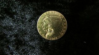 1914 D US $2 - 1/2 $2.  50 Indian Head Quarter Eagle Gold Coin Ungraded 2 3