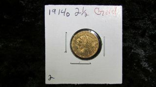 1914 D US $2 - 1/2 $2.  50 Indian Head Quarter Eagle Gold Coin Ungraded 2 5