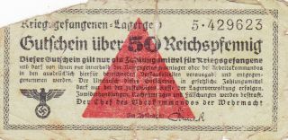 50 Reichspfennig Poor German Concentration Camp Note From The Wehrmacht 1939