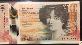 Royal Bank Of Scotland,  10 Pounds,  2017 P -,  Polymer,  Unc Mary Somerville
