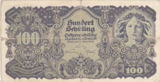 100 Schilling Fine Banknote From Austria 1945 Pick - 118