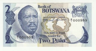 Botswana 2 Pula 1976 Aunc P2 Low Serial Nr B/1 000989 @