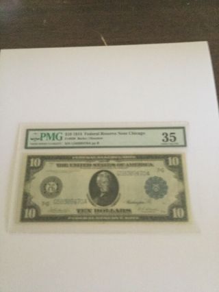 1914 $10 Federal Reserve Note Chicago Pmg 35 Choice Very Fine Burke| Houston