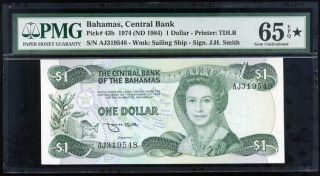 Bahamas 1 Dollar 1974 / 1984 P 43 B Gem Unc Pmg 65 Epq Extra Star