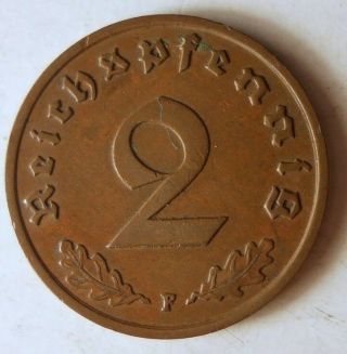 1937 F Nazi Germany 2 Reichspfennig - Coin - - German Bin 13