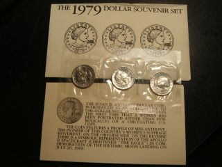 1979 Us Susan B Anthony Dollar Souvenir Set With 1979 - P Wide Rim Near Date