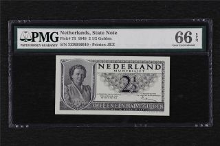 1949 Netherlands Silver Note 2 1/2 Gulden Pick 73 Pmg 66 Epq Gem Unc