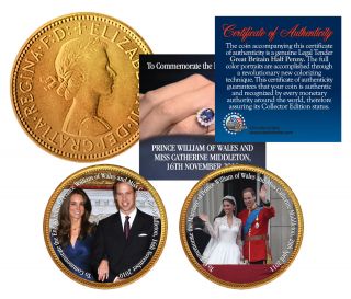 Royal Wedding Prince William & Kate British Half Penny 24k Gold 2 - Coin Set