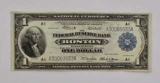 1914 National Currency Large Note $1 Bill Federal Reserve Bank Of Boston