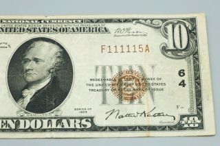 US Series of 1929 Ten Dollar $10 National Currency Series F111115A No Holes 211 3