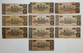 10 Notes - 1864 - The Confederate States Of America - Twenty Dollars - $20 - Lower Quality