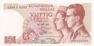 50 Frank Unc Crispy Banknote From Belgium 1966 Pick - 139