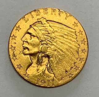 1911 Us $2.  5 Dollar Indian Quarter Eagle Gold Coin About Uncirculated