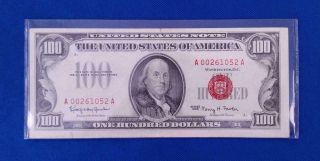 1966 - Us $100 Red Seal Note Fr.  1550 A00261052a L5017