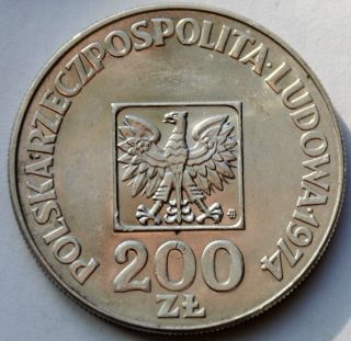 200 Zlotych 1974,  30th Anniversary of People ' s Republic of Poland,  Silver coin 2