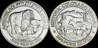 Historic Colorado Mining American Wildlife Series 1 Troy Ounce Silver.  999 Fine